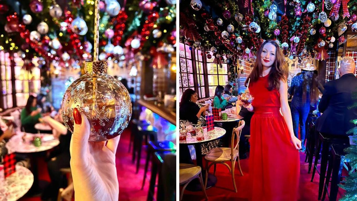 Ornament drink at The Thirsty Elf. Right: Madeline at The Thirsty Elf.