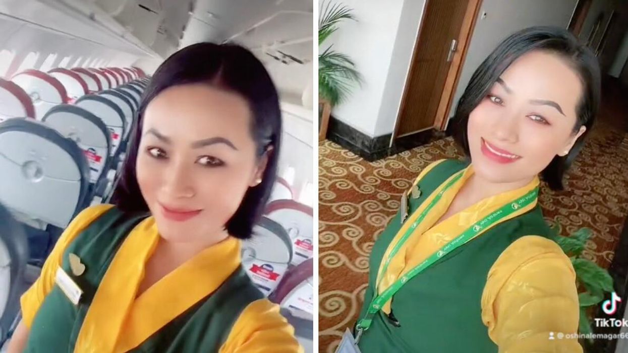 Oshin Magar in her TikToks wearing her Yeti Airlines uniform.