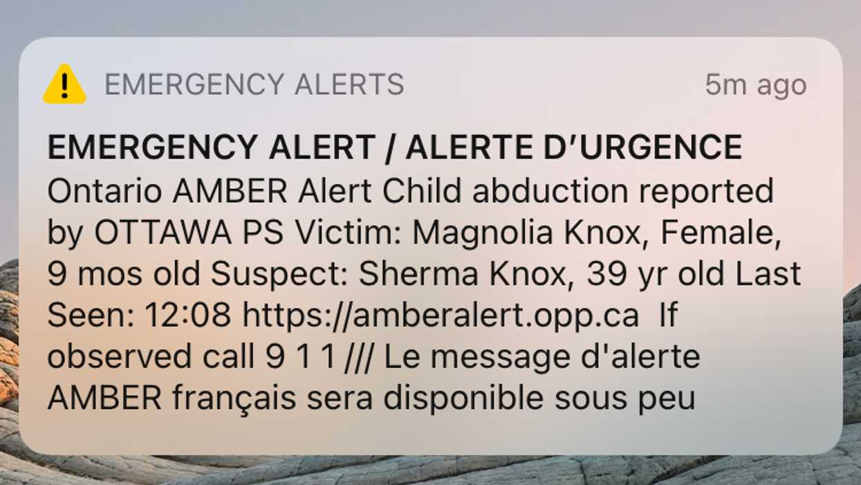 Ottawa Amber Alert Notification Sent Out Again For A 9-Month Old Baby
