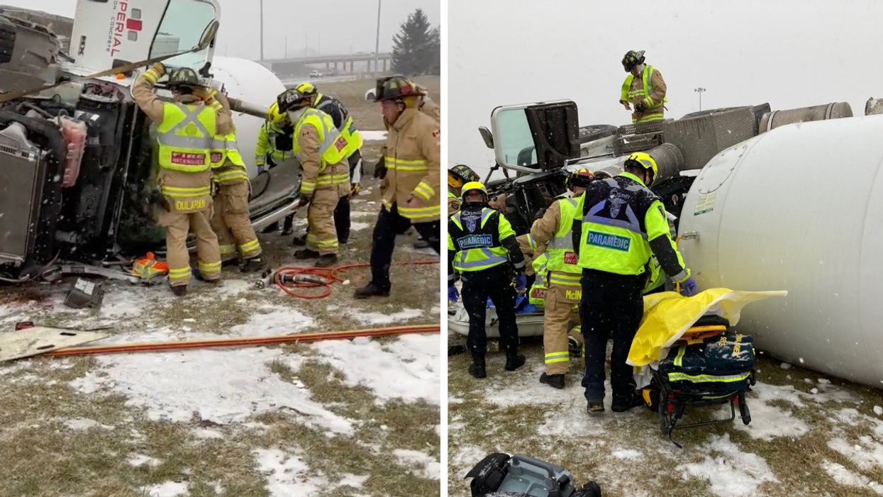 Ottawa Firefighters Free Man Stuck In A Cement Truck On Highway 417 (VIDEO)