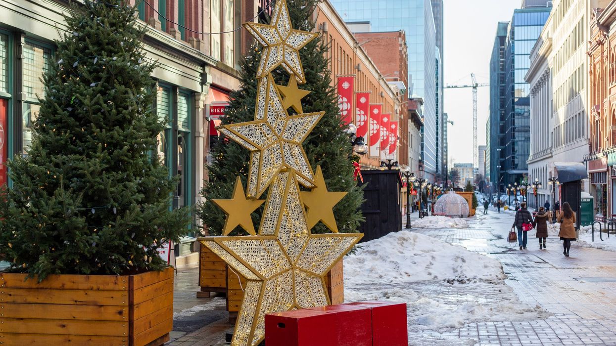 Ottawa's Sparks Street lined with snow and Christmas decorations.