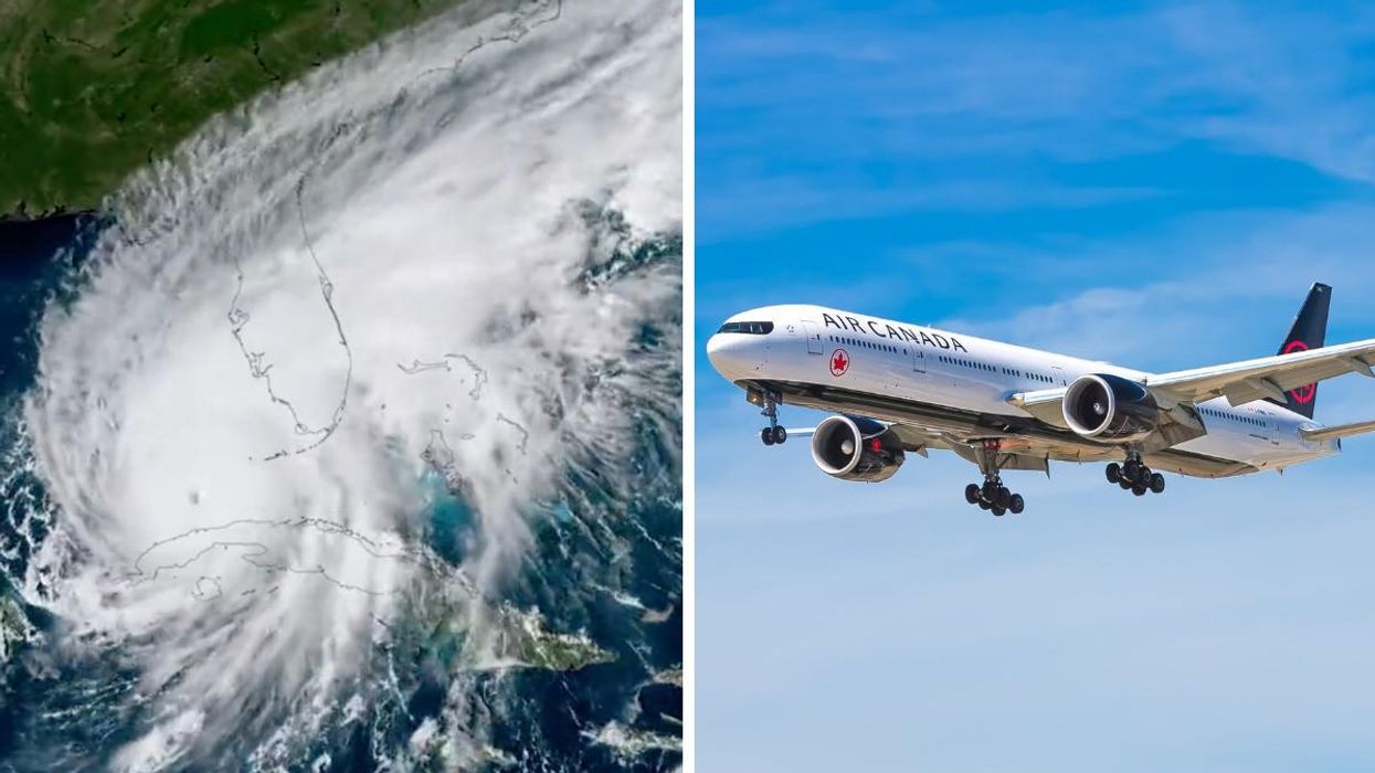 Ouragan Ian près de la Floride. Droite : Avion Air Canada.