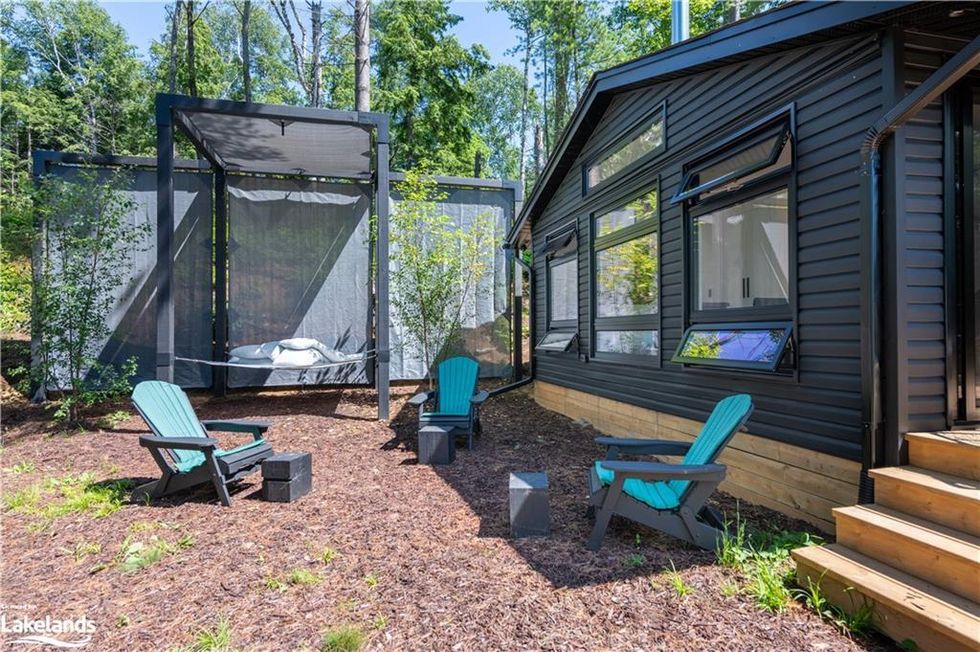 Outdoor bed and seating area.