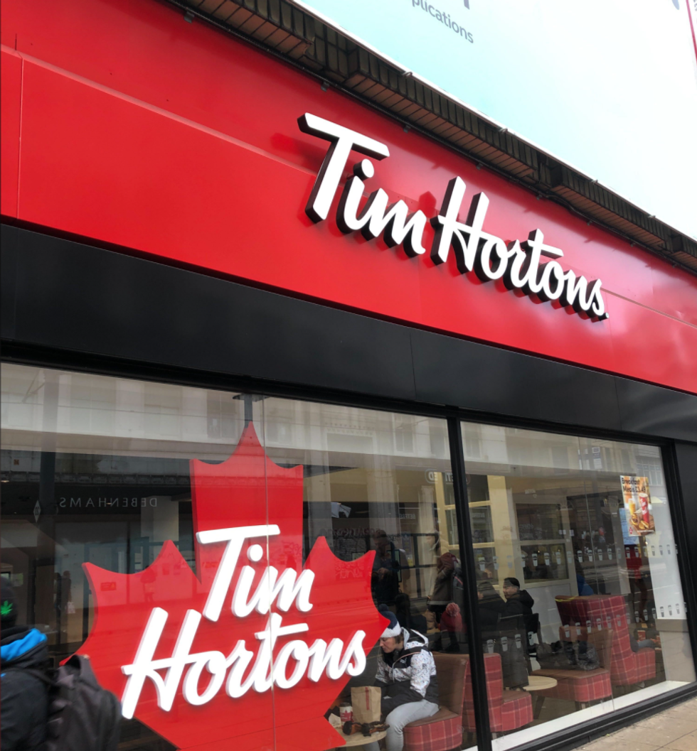 Outside a Tim Hortons location in England.