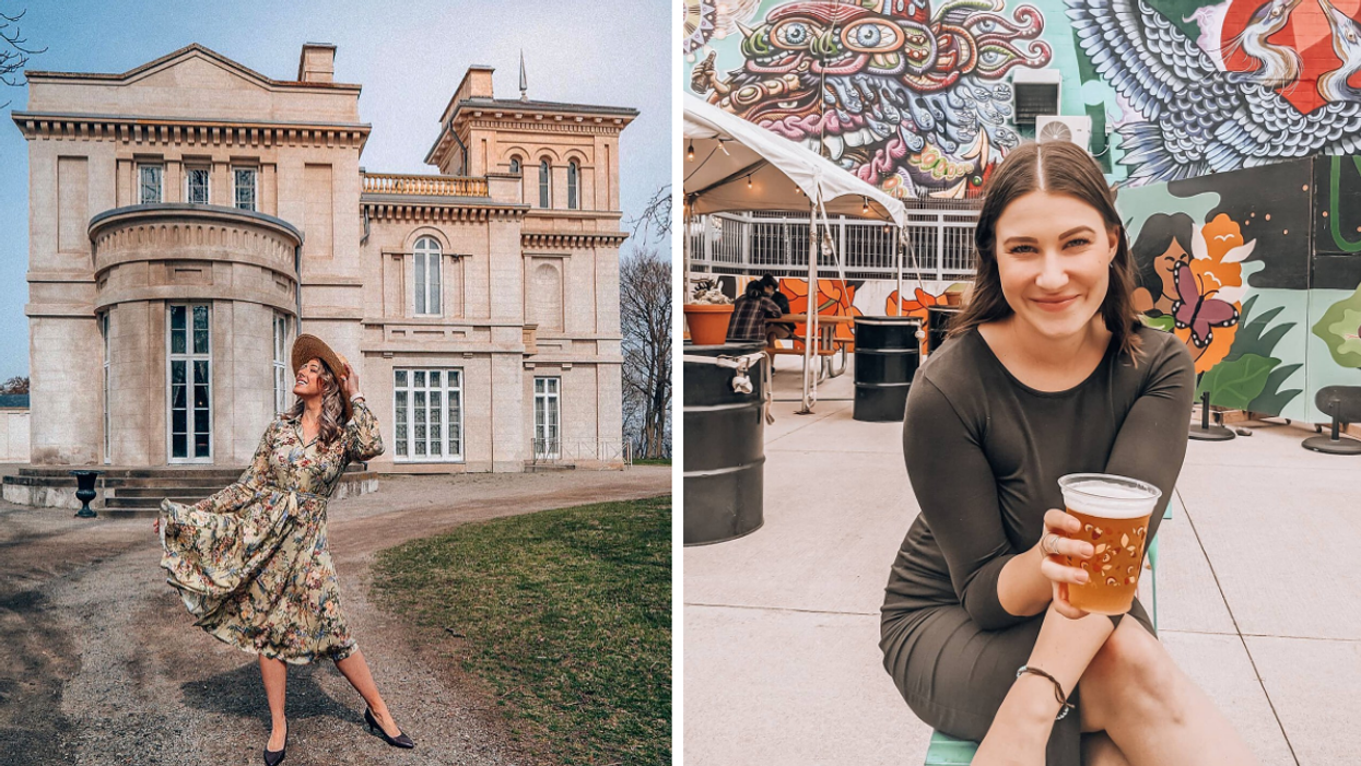 Outside of Dundurn Castle in Hamilton. Right: Beer garden at Collective Arts Brewing.