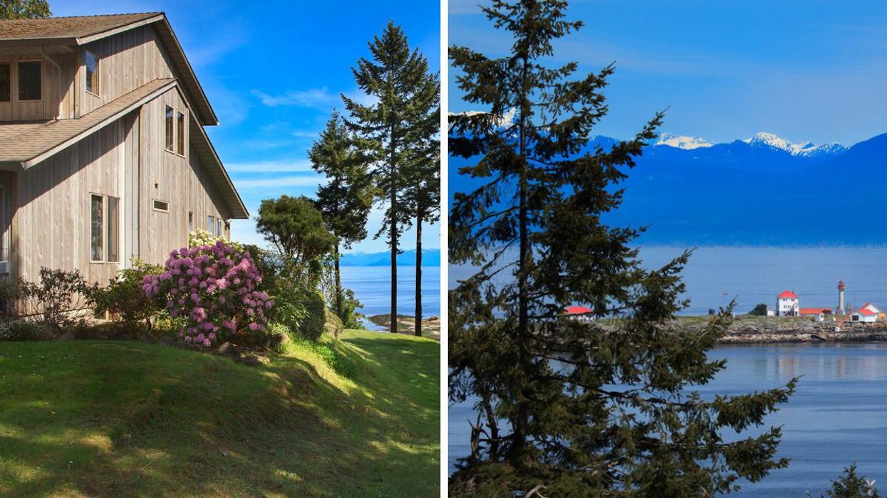 Outside of the home for sale in B.C. Right: View from the home.