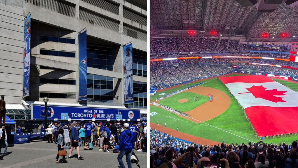 Outside the Rogers Centre, Right: The Toronto Blue Jays home opener.