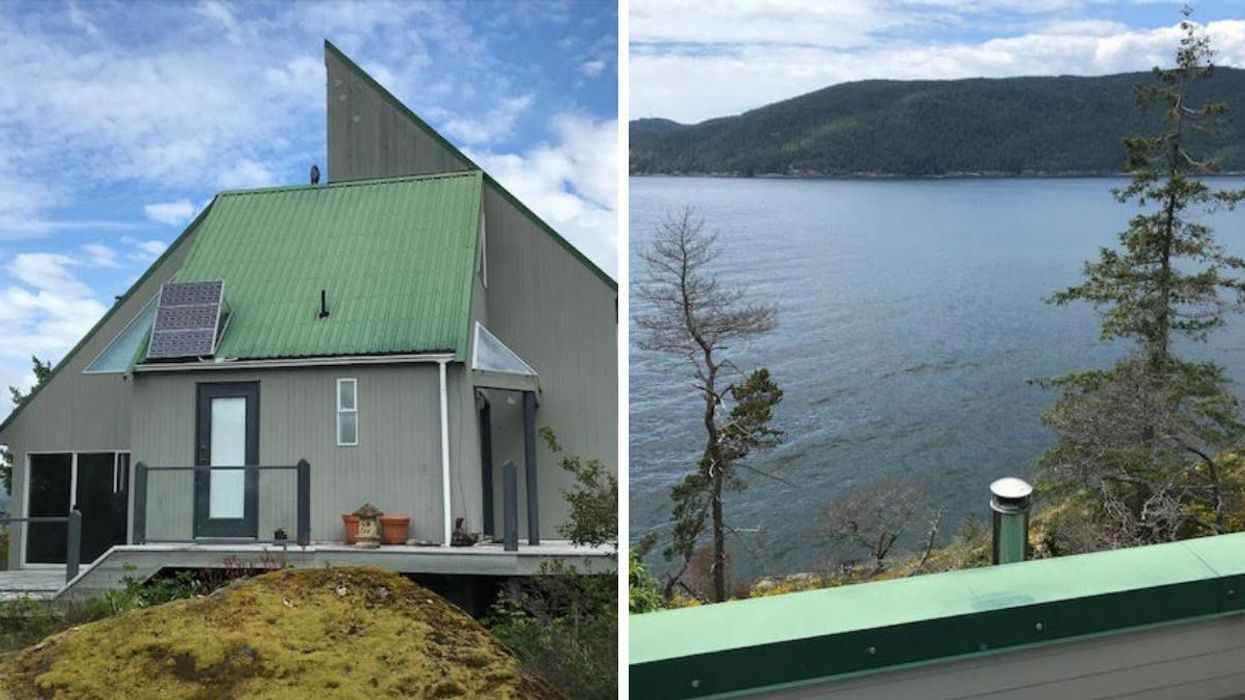 Outside view of the home. Right: Ocean views from the home.