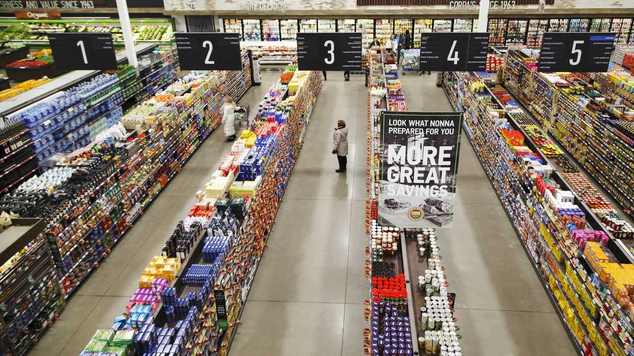 overhead view of aisles at grocery store in canada