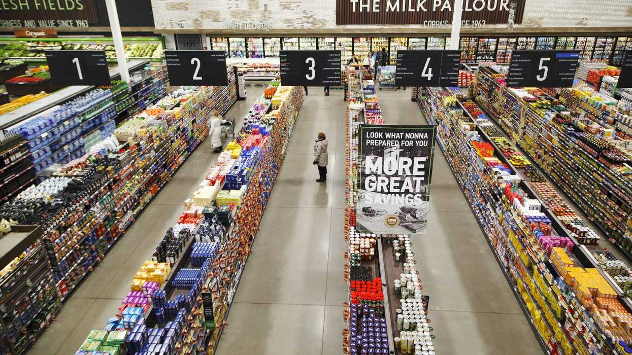 overhead view of aisles in canadian grocery store
