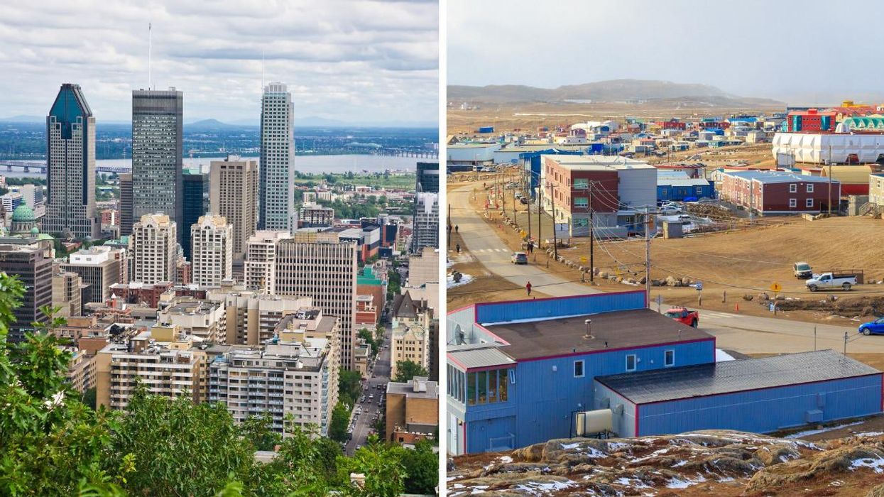 Overlooking downtown Montreal. Right: Iqaluit, Nunavut.