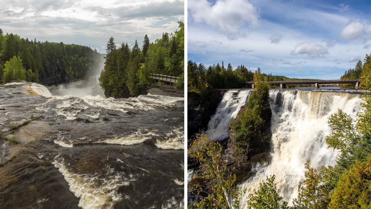 Overlooking the falls from the pedestrian bridge. Kakabeka Falls.