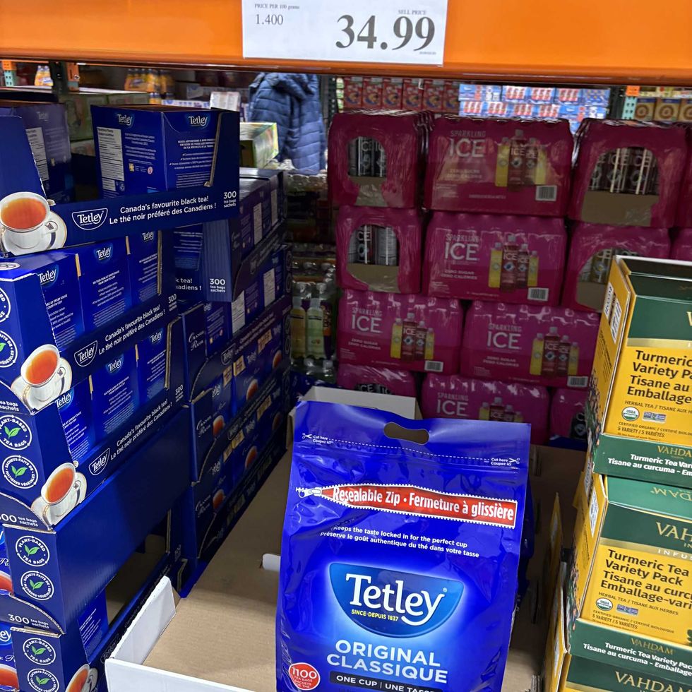 pack of Tetley orange pekoe tea at costco