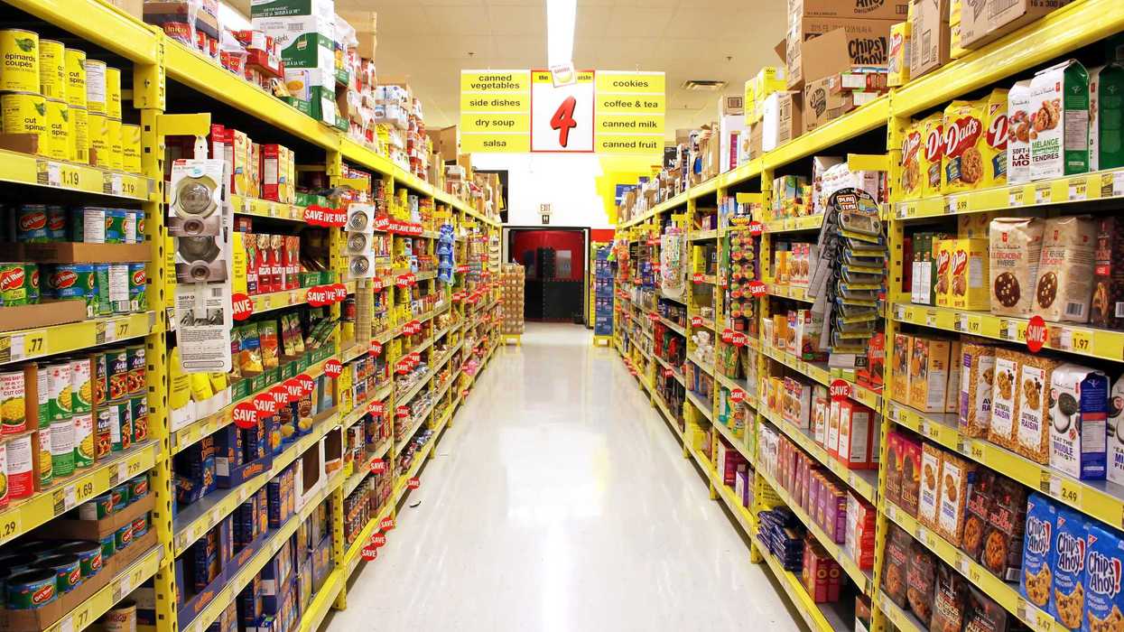 Packaged food aisle in a Canadian grocery store.
