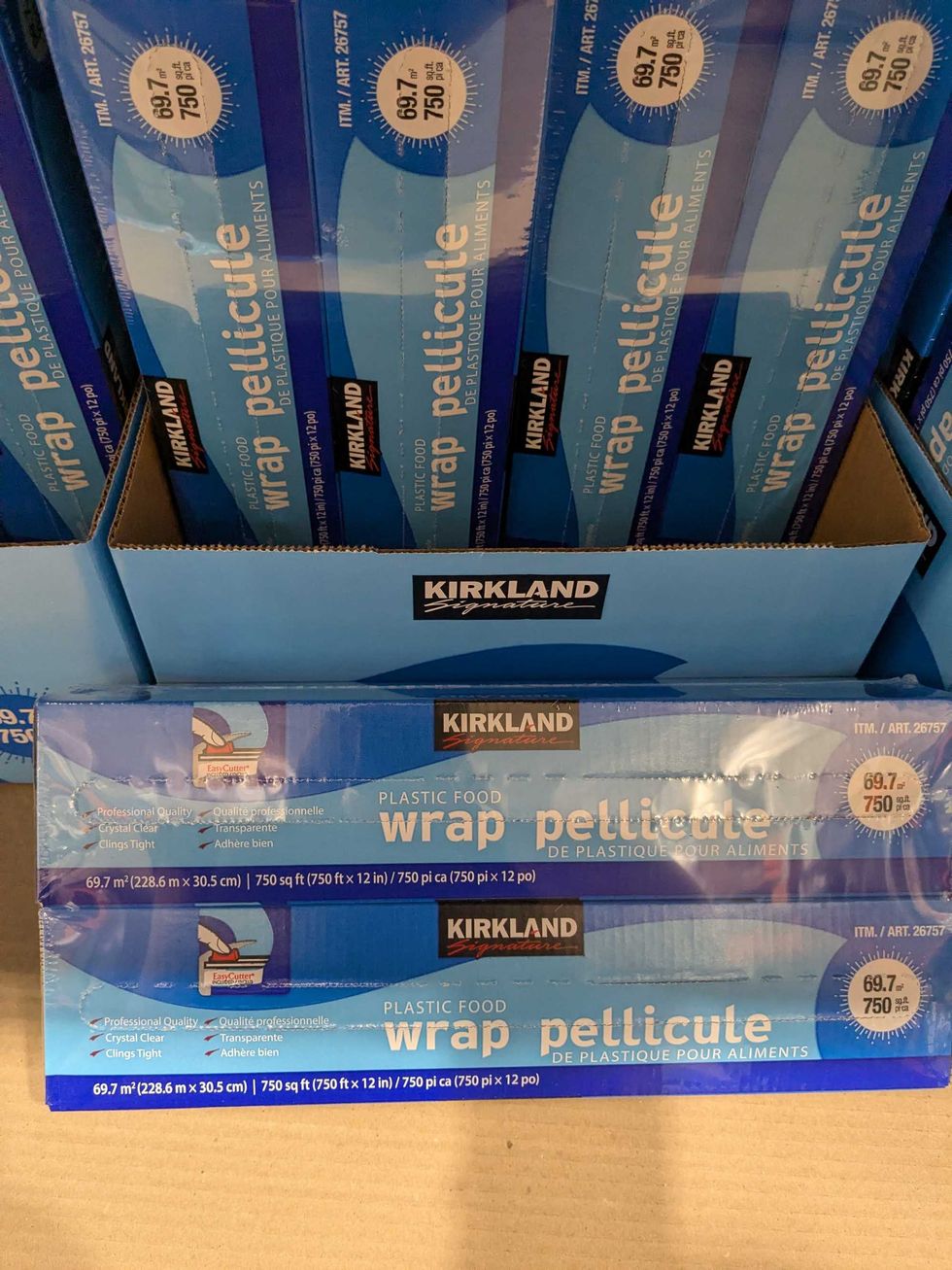 Packages of plastic wrap on a shelf