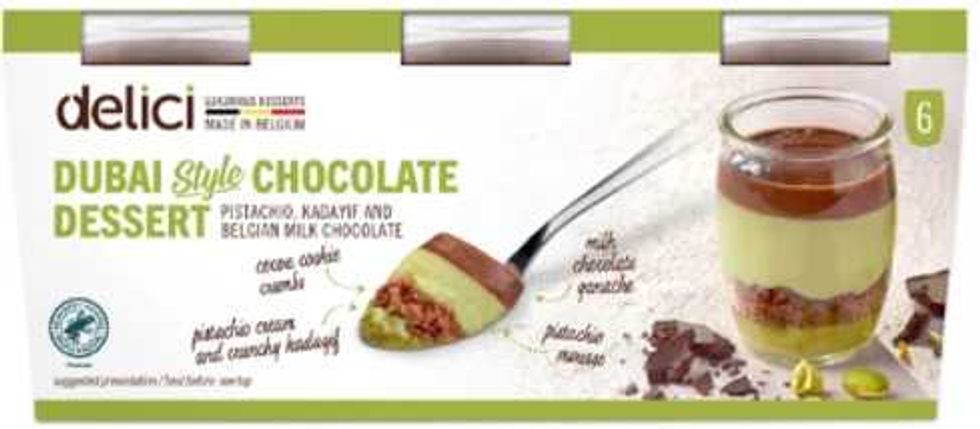 packaging for recalled Delici Dubai Style Chocolate Mousse sold at costco