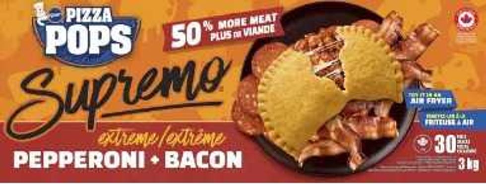 packaging for recalled \u200bPillsbury Supremo Extreme Pepperoni and Bacon Pizza Pops sold at costco