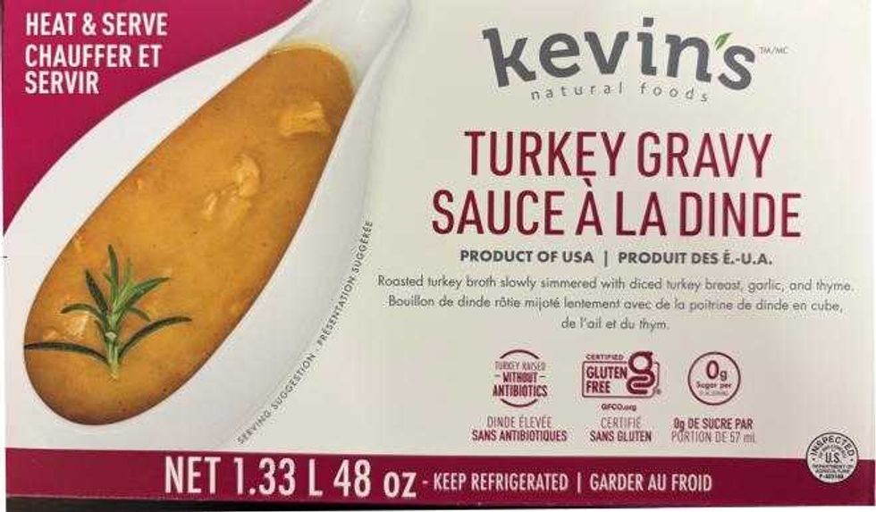 packaging of \u200bRecalled Kevin's Natural Foods turkey gravy