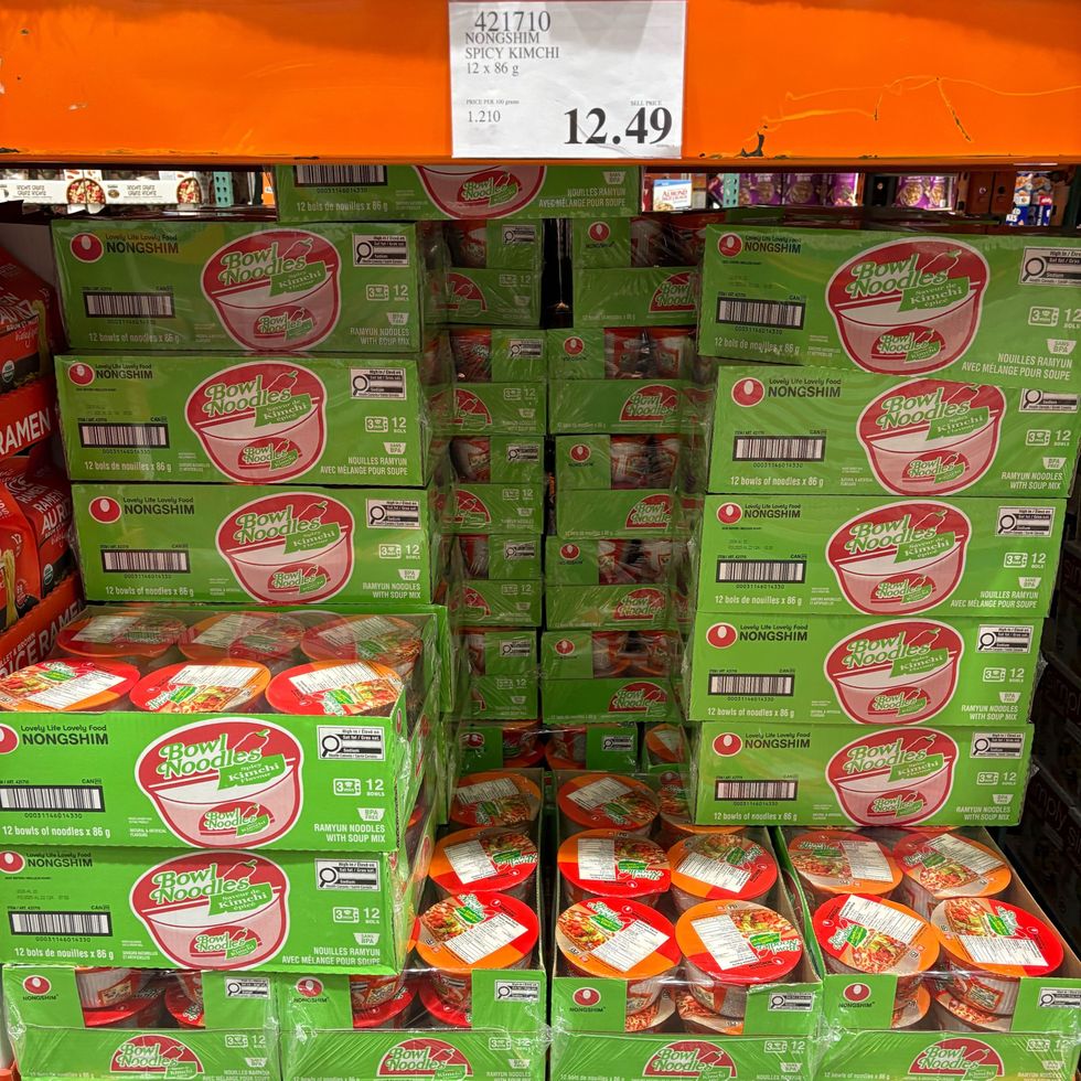 packs of Bowl Noodles spicy kimchi-flavoured instant noodles at Costco