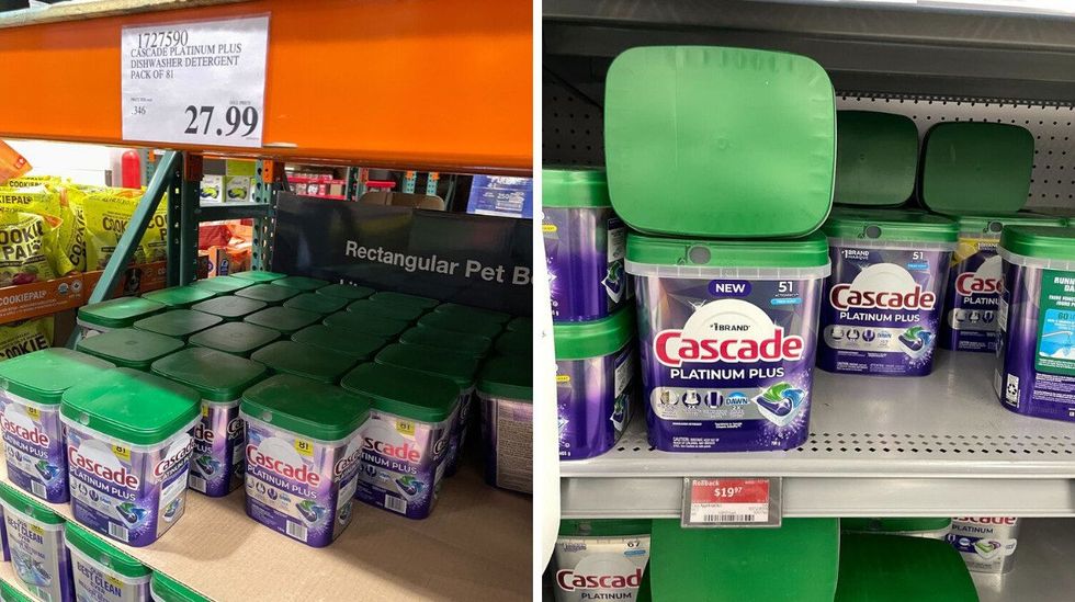 packs of Cascade dishwasher pods at costco and walmart