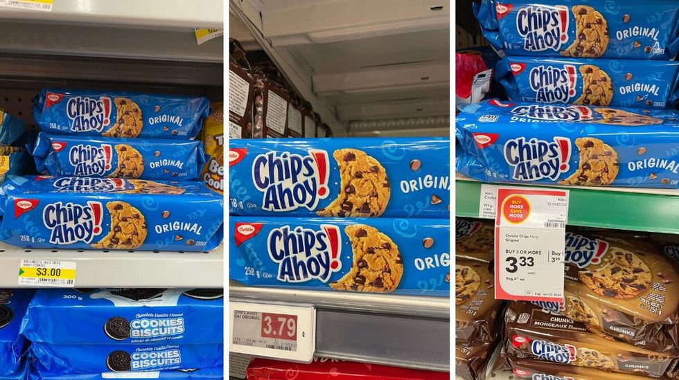 packs of chips ahoy chocolate chips cookies at dollarama, fortinos and sobeys