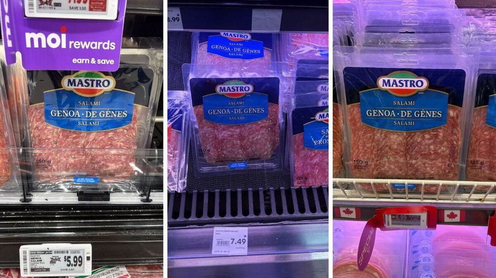 packs of mastro genoa salami at metro, longo's and fortinos