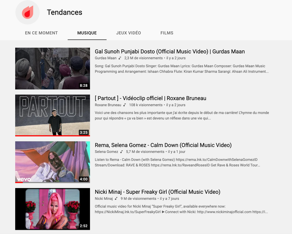 Page YouTube Trending.