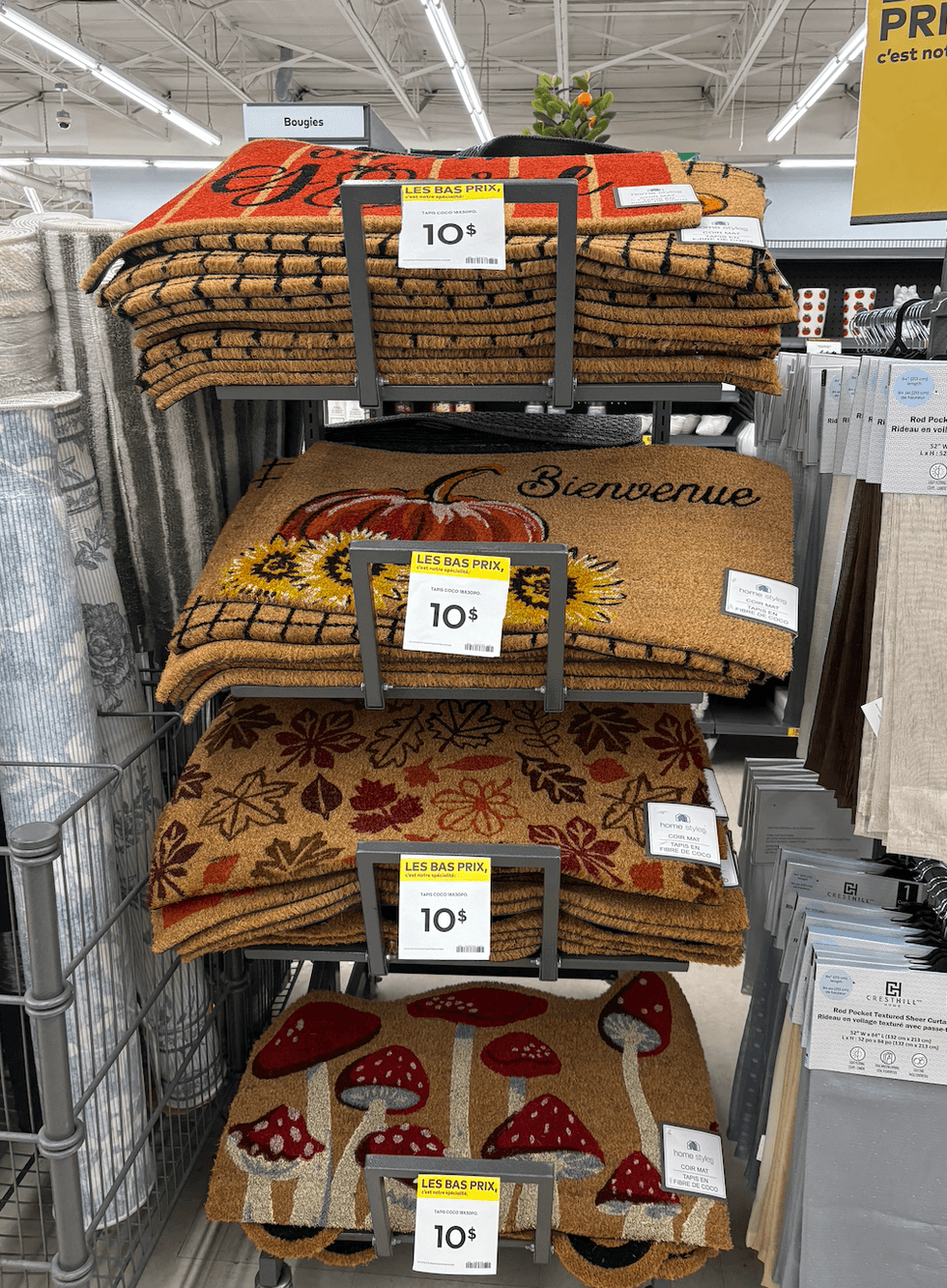 Paillassons en fibre de coco Home Styles avec motifs de citrouilles, feuilles et champignons chez Tigre G\u00e9ant.