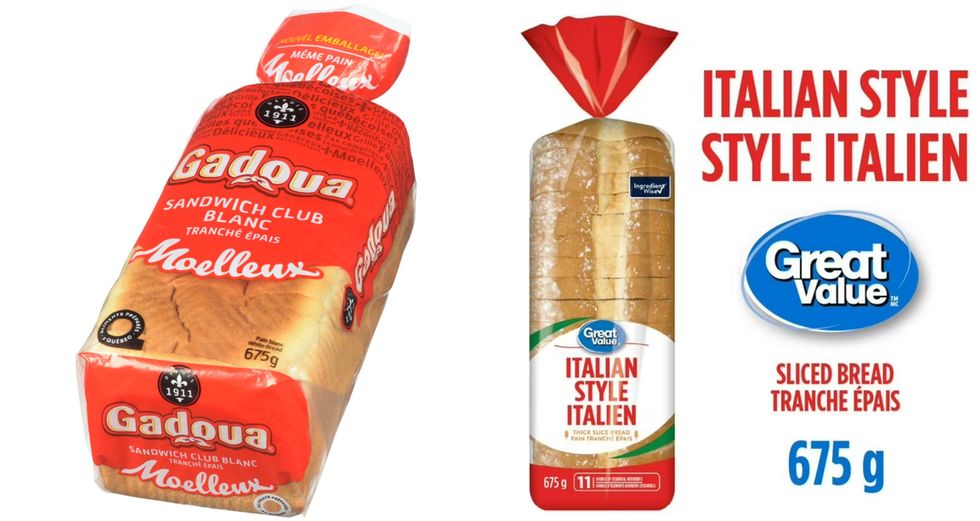Pain Gadoua sur le site du Maxi. Droite : Pain style italien Great Value sur le site du Walmart.