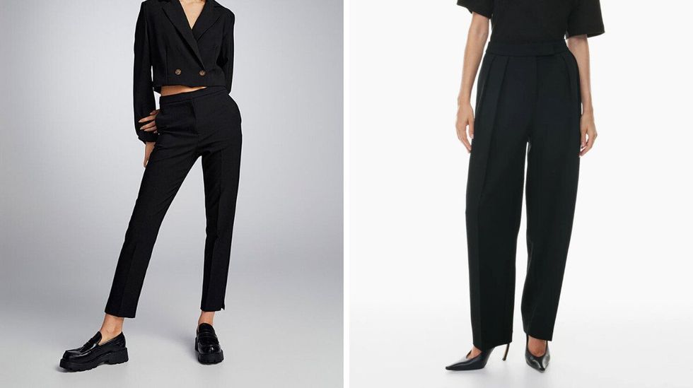 Pantalon noir au Simons. Droite : Pantalon noir au Aritzia.