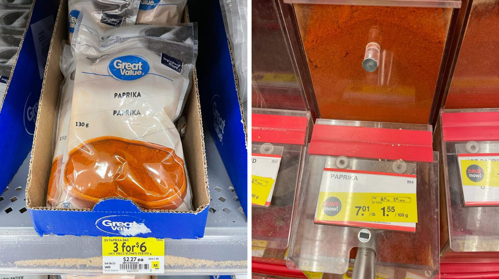 Paprika from Walmart and Bulk Barn.