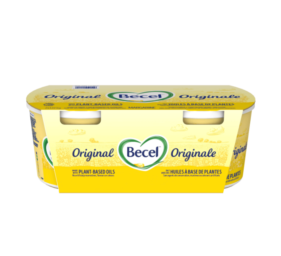 Paquet de deux contenants de margarine originale Becel.