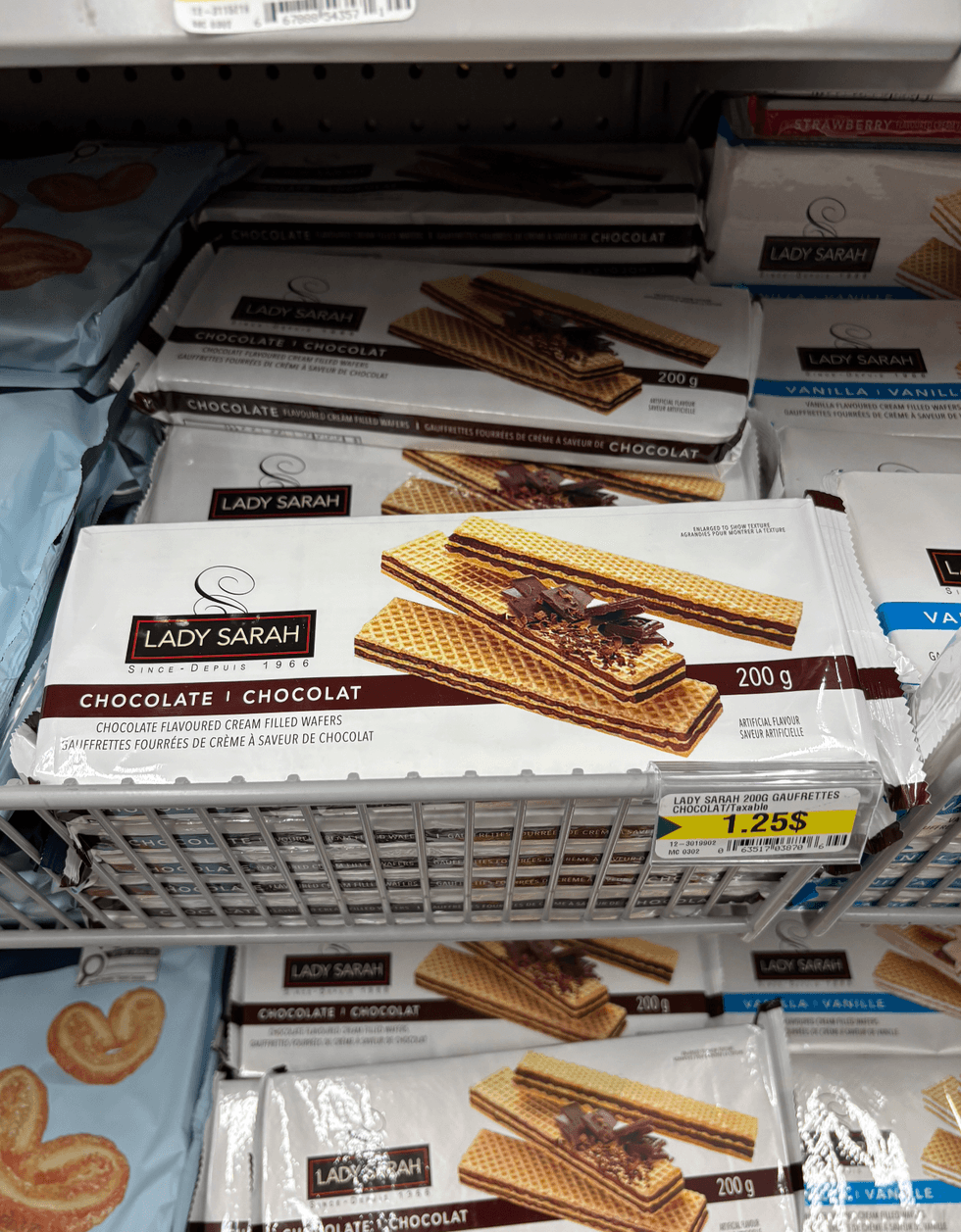 Paquet de gaufrettes au chocolat.