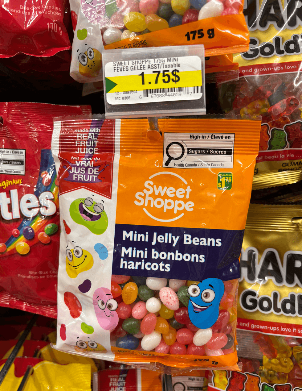 Paquet de mini bonbons haricots.