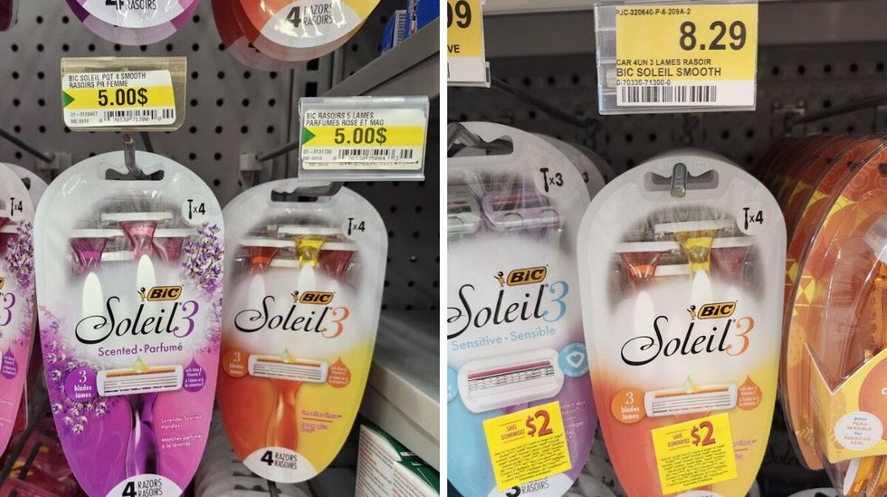 Paquet de quatre rasoirs jetables \u00e0 trois lames BIC Soleil 3.