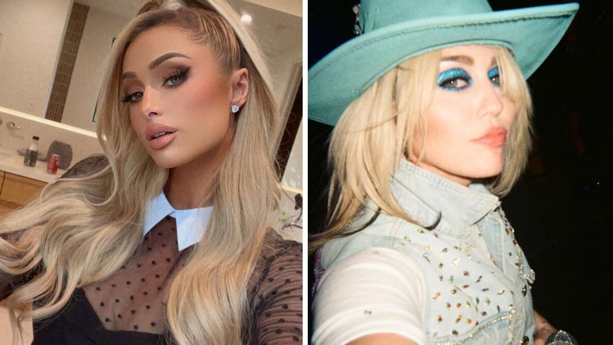Paris Hilton. Right: Miley Cyrus
