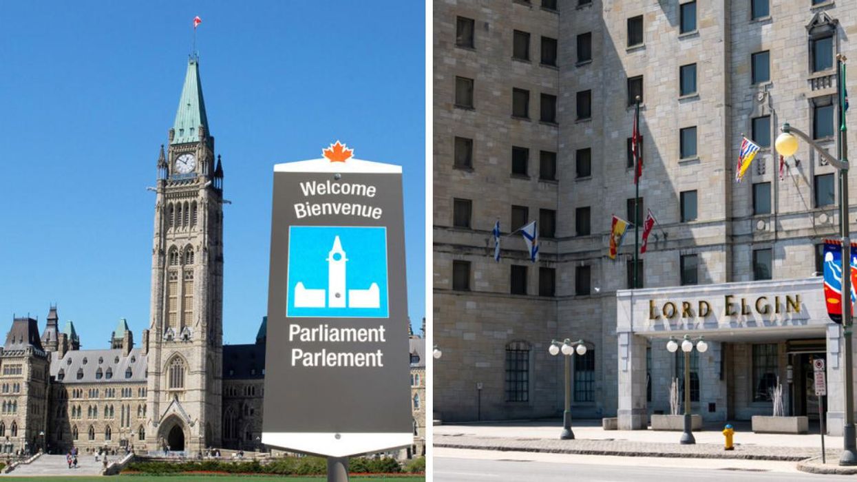 Parliament Hill. Right: Lord Elgin Hotel.