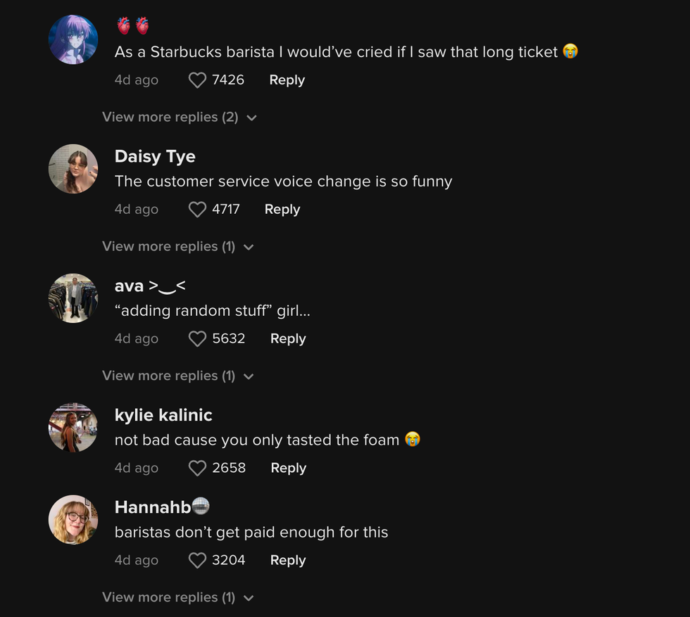 Part of the comment section on Ava's viral TikTok video.