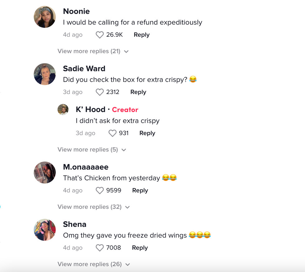 Part of the comment section on the viral TikTok.