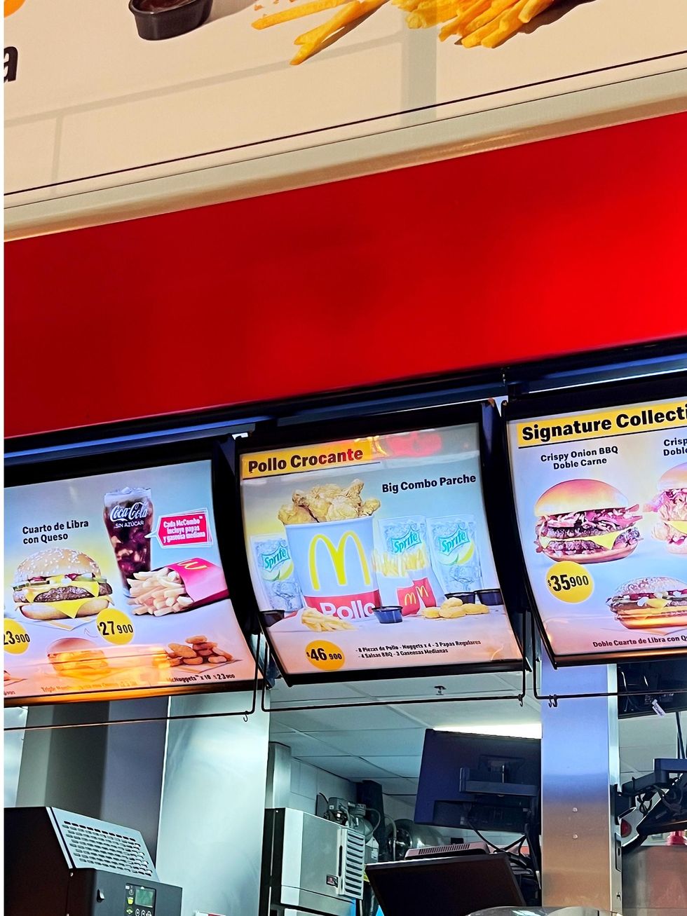 Part of the McDonald's menu in Colombia.