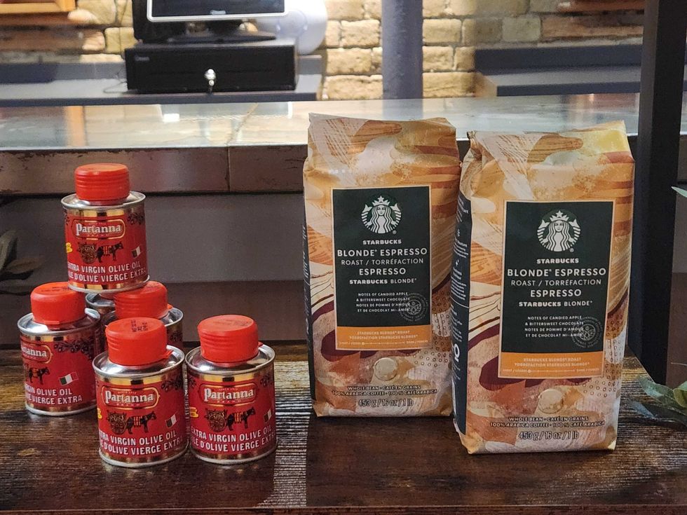Partanna olive oils and Starbucks Blonde Espresso.