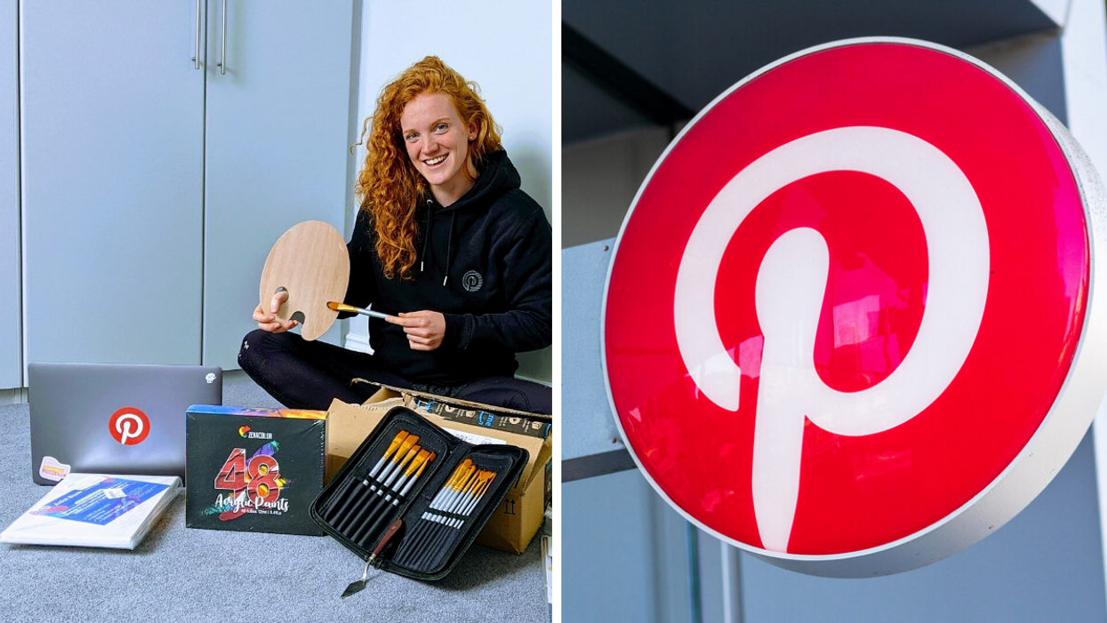 Partner Manager at Pinterest. Right: Pinterest logo.