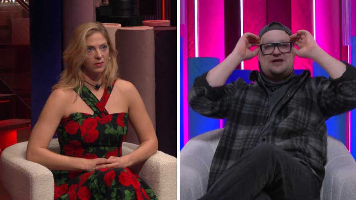 Pascale Marineau lors de son éviction à Big Brother Célébrités. Droite : Mona de Grenoble à Big Brother Célébrités.