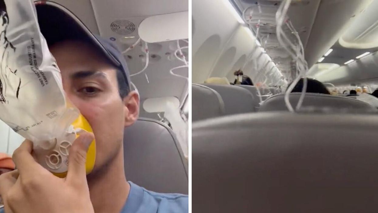 Passengers on the Flair Airlines flight. Right: A picture of the Flair Airlines cabin.