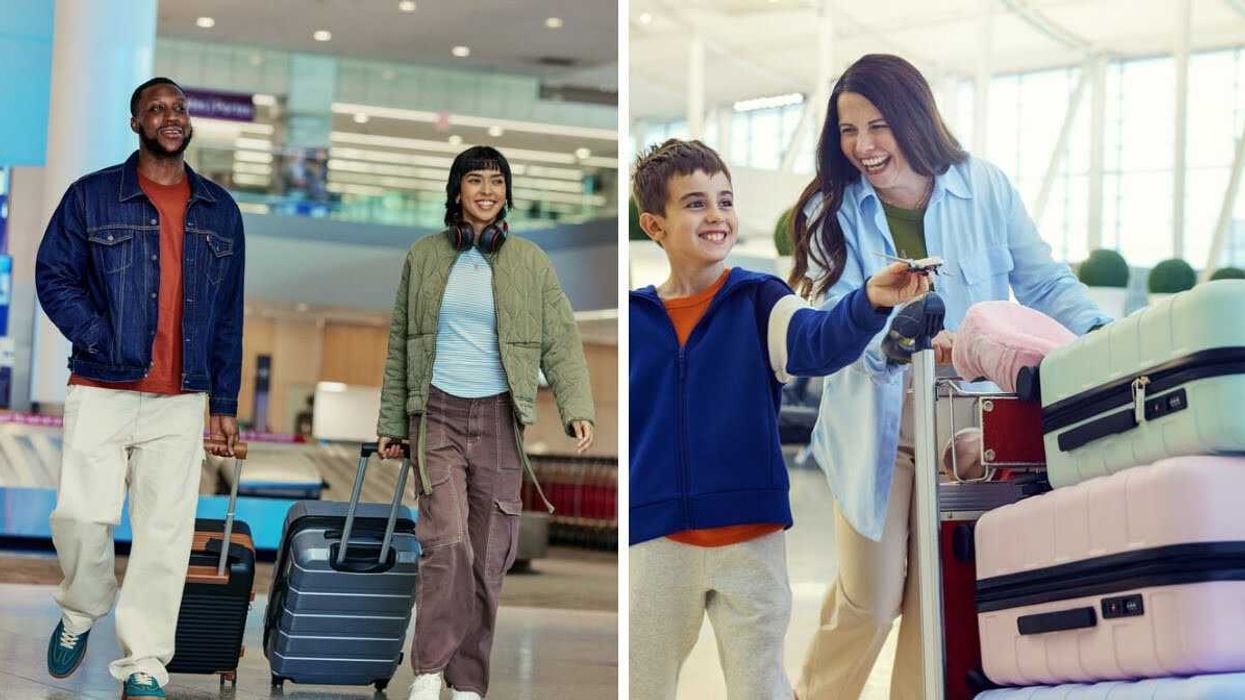 Passengers with their luggar at Toronto Pearson.