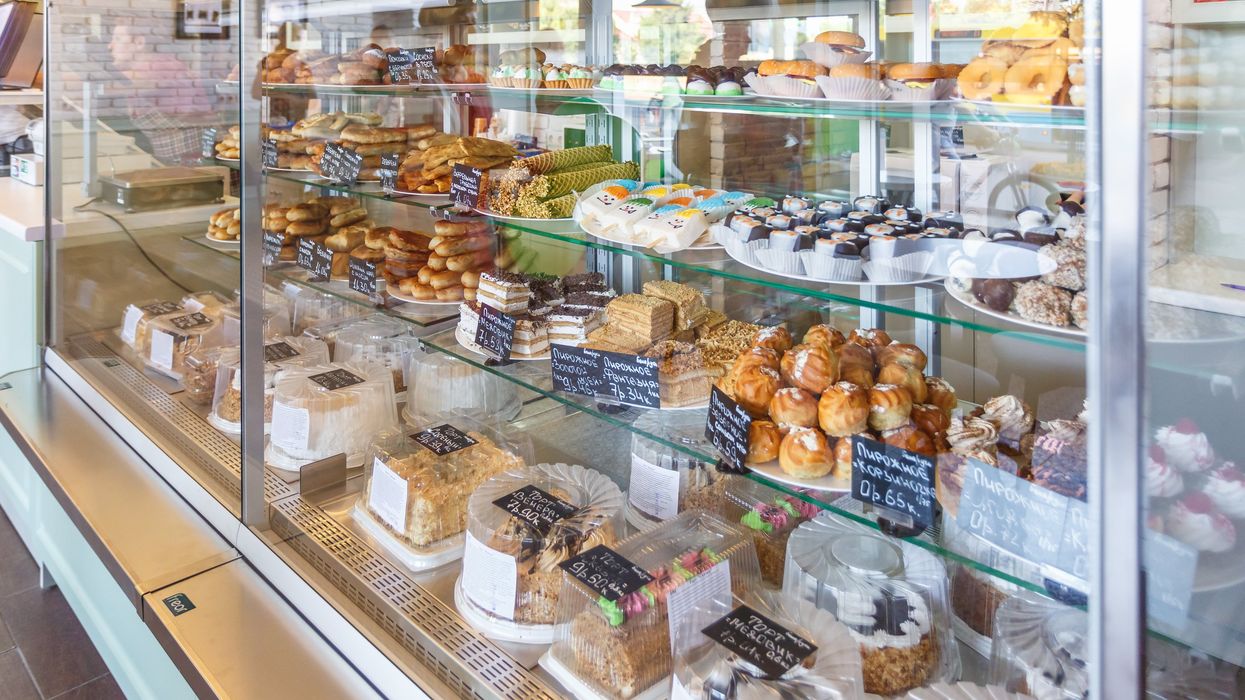 Pastries in a case at a bakery (illustrative).