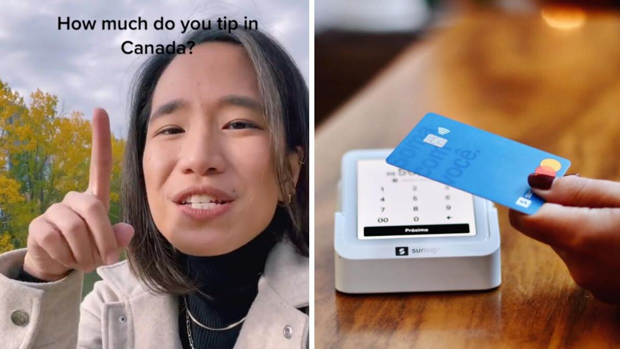 Pat Lasaten of Ben & Ben. Right: A person pays with a credit card.
