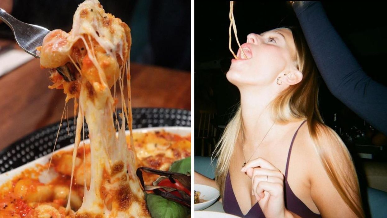 Pâtes de la Pizzeria Tuscolo. Droite : Restaurant Stellina Montréal