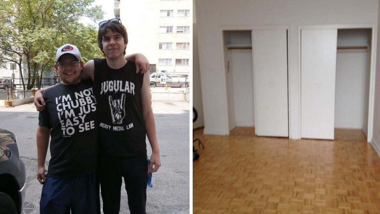 Patrick and his friend Dave. Right: A photo of "The Palace"