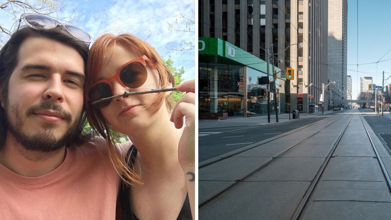 Patrick and Veronica. Right: The streets of Toronto in 2020.